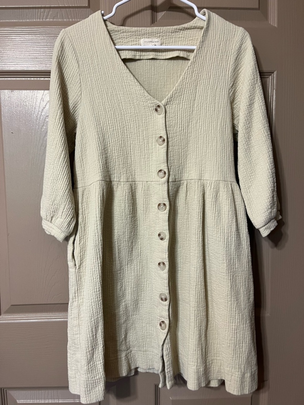 Button-Front Cream 100% cotton dress